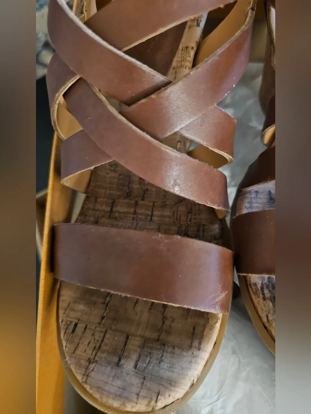 Kork-Ease Brown Leather Multi-Strap Cork Wedge Sandals